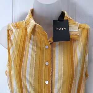 🔴NEW w/Tag-RAIN Mustard Striped Button Shirt M